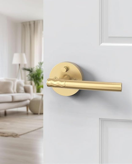 4 Pack Gold Privacy Door Handle - Keyless Entry, Heavy Duty Zinc Alloy Lever for Bedroom/Bathroom