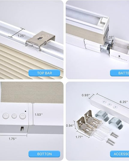 THIRDREALITY ZigBee Smart Blind, Motorized Blackout Window Shades with Remote, Cordless Honeycomb Blinds, Automatic Height Setting, AA Batteries Powered, 29" W x 72" H Beige/White
