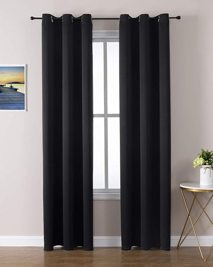 ChrisDowa Grommet Blackout Curtains for Bedroom and Living Room - 2 Panels Set Thermal Insulated Room Darkening Curtains (Black, 42 x 84 Inch)