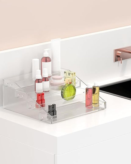 PMMASTO Widen Tiered Spice Rack, Seasoning Organizer, Clear Acrylic Vertical Shelves Can Organizer for Countertop, Cabinet, Pantry, Kitchen Organization and Storage - 4 Tier