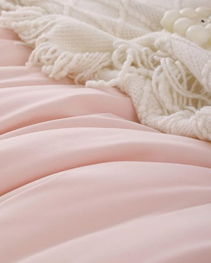 ROSGONIA Blush Comforter Set Queen, 3pcs (1 Boho Pink Comforter & 2 Pillowcases) All Season Soft Bedding Lightweight Bedspread Blanket Quilt
