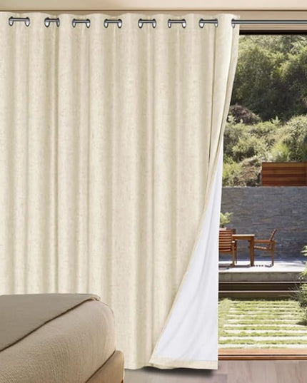 H.VERSAILTEX Linen Blackout Curtains Durable Thick Textured Linen Look 100% Blackout Patio Door Curtain Anti Rust Grommet Extra Wide Sliding Door Curtain Panel, Bleached Sand, W100 x L108 inch