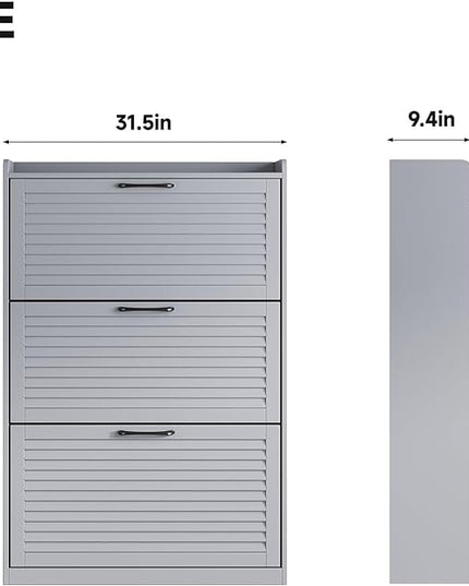 Maupvit Shoe Storage Cabinet with 3 Flip Louvered Doors, Freestanding Organizer with Metal Hinges, Shoe Cabinet for Entryway, Narrow Shoe Rack Cabinet, Noble Blue Gray