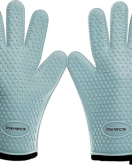 KITCHEN PERFECTION S Silicone Smoker Oven Gloves for Women -Extreme Heat Resistant BBQ Gloves -Handle Hot Food Right on Your Grill Fryer |Waterproof Oven Mitts for Cooking |Superior Set+3 Bonuses