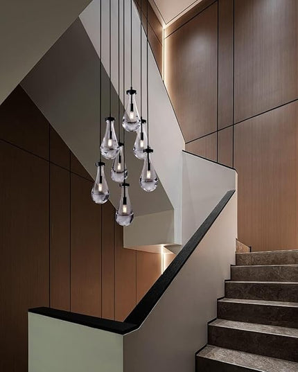 Modern 7-Light Raindrop Chandelier, Bronze Finish Teardrop Cluster Pendant Light for Kitchen Island, Dining Room Over Table Adjustable Hanging Fixture for High Ceilings, Entryway & Staircase