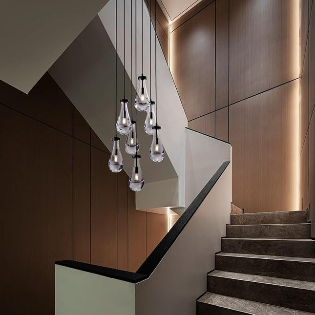 Modern 7-Light Raindrop Chandelier, Bronze Finish Teardrop Cluster Pendant Light for Kitchen Island, Dining Room Over Table Adjustable Hanging Fixture for High Ceilings, Entryway & Staircase