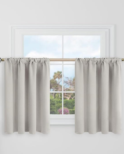 BGment Natural Camel Cafe Blackout Curtains 36 Inch Length for Half Windows - 34 x 36 inch Curtains Rod Pocket and Back Tab Thermal Insulated Room Darkening Short Curtains for Kitchen, 2 Window Panels