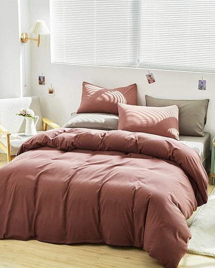 Luxlovery Brick Red Comforter Set Twin Teens Kids Dark Rust Red Bedding Comforter Set Solid Soft Breathable Blanket Quilts 3 Piece Bedding Set for Twin Bed