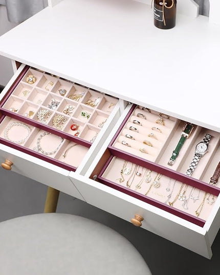 LANDICI Stackable Jewelry Organizer Trays 4 Set,PU Leather Jewelry Organizer Drawer,Jewelry Storage Display Tray for Earring Necklace Rings Bracelet with Removable Dividers,Purple