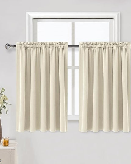 DWCN Thermal Short Blackout Curtains for Bedroom/Kitchen, Energy Saving Room Darkening Curtains for Nursery/Bedroom/Kitchen(W60 x L36inch, Light Beige, Set of 2 Panels, Top of Rod Pocket)