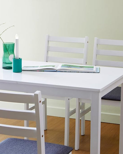 Livinia Seattle 5-Piece Wooden Dining Table Set for 4, Modern Farmhouse Kitchen Dining Room Set with Solid Wood Ladder Back Chairs for Small Space (White)