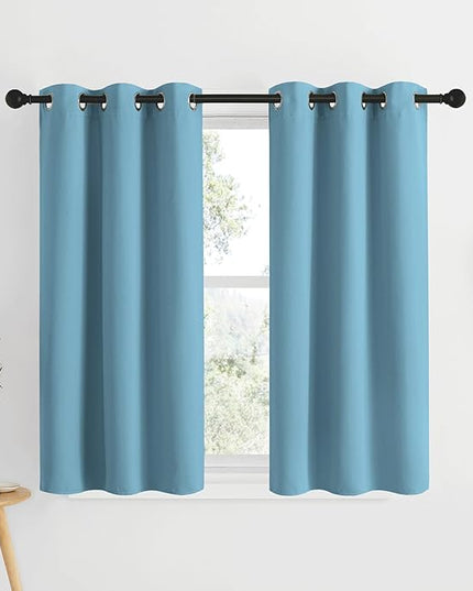 NICETOWN Blackout Small Curtains for Bedroom - Triple Weave Grommet Top Thermal Insulated Light Blocking Panels for Bathroom/Kitchen, Teal Blue, W34 x L50, Set of 2