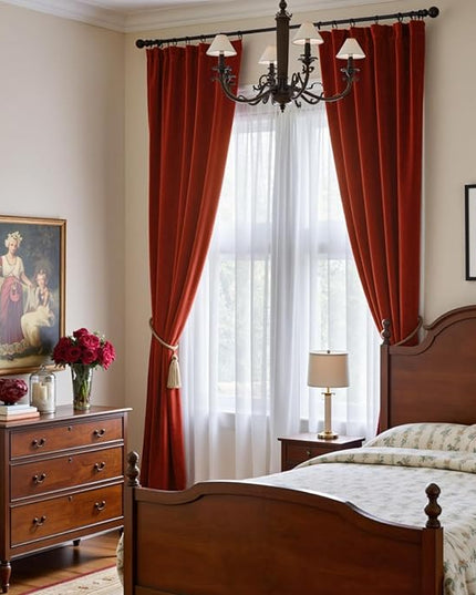 Lazzzy Velvet Blackout Curtains Thermal Insulated Room Window Drapes Super Soft Luxury Curtains for Living Room Bedroom Rod Pocket 2 Panels, Rust Red, 52" W x 120" L