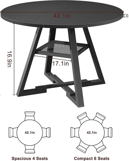 Round Dining Table for 4,Kitchen Dining Room Circle Dinner Pedestal Table,Space Saving Wood Kitchen & Dining Room Furniture (Black, 42In)
