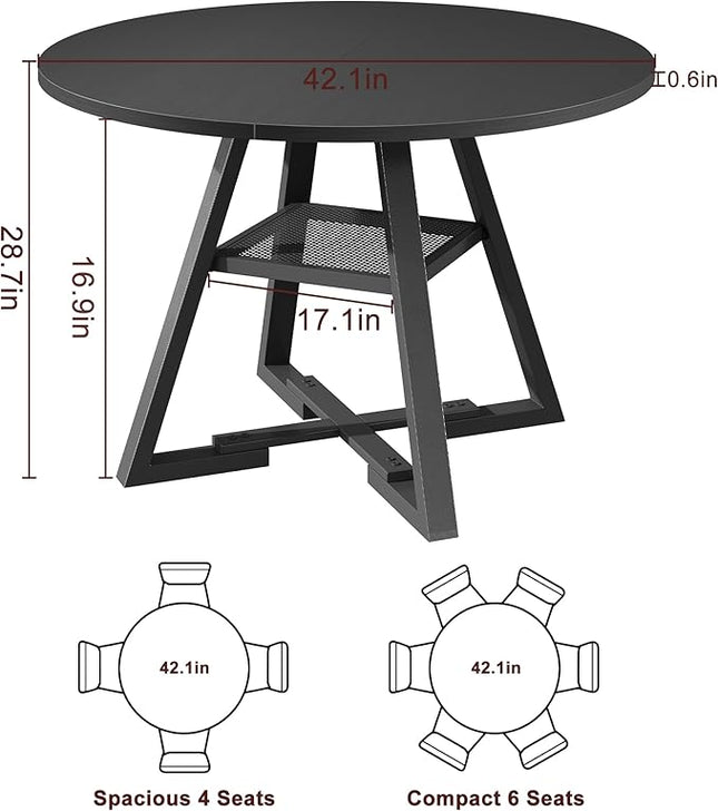 Round Dining Table for 4,Kitchen Dining Room Circle Dinner Pedestal Table,Space Saving Wood Kitchen & Dining Room Furniture (Black, 42In)