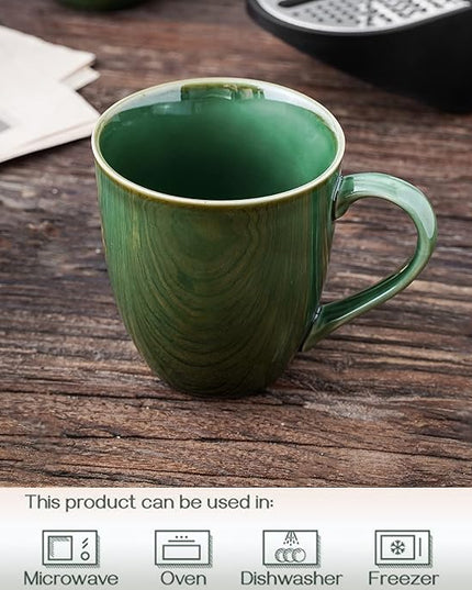vicrays Coffee Mug Set, 12 Ounce, Set of 6, Ceramic Mug for Men, Women, Unique Glazed Mugs with Handle for Coffee, Tea, Milk, Cocoa, Cereal(Green)