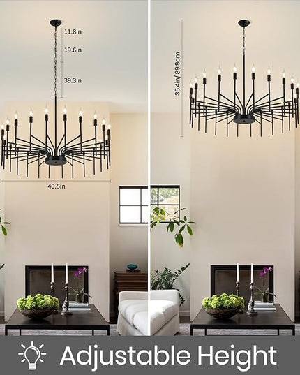 Black Chandelier 24 Light Large Modern Farmhouse Chandeliers for Dining Room Light Fixture, 40" Round Candle Large Chandeliers for High Ceilings Living Room Foyer Entryway