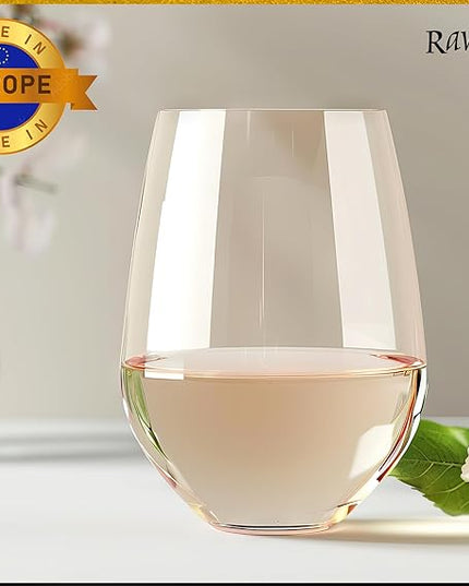 Improved Design of Our 2017 New York Times Best Stemless Glass – Set of 6 European-Made Stemless Wine Glasses, Reinforced Base for Added Stability & Premium Feel, Dishwasher-Safe, Lead-Free, 17 oz.