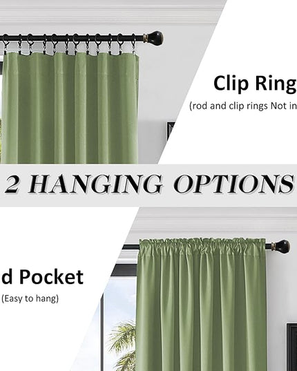 DONREN Patio Blackout Curtain Shades - Home Decoration Thermal Insulated Rod Pocket Blackout Draperies/Drapes for Kitchen (2 Panels, 60 inches x 96 inches, Sage Green)