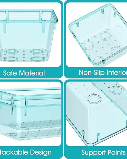 33 PCS Clear Plastic Drawer Organizers Set, 4 Size Desk Drawer Organizer Trays for Makeup, Jewelry, Kitchen Utensils, Gadgets and Office Accessories, Sea Blue
