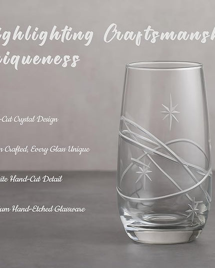 SHOSHIN Hand-Cut Highball Glasses – Elegant 17 oz Lead-Free Crystal Drinking Glasses with Space Pattern, Dishwasher Safe, Perfect for Water and Collins Cocktails (Set of 4)