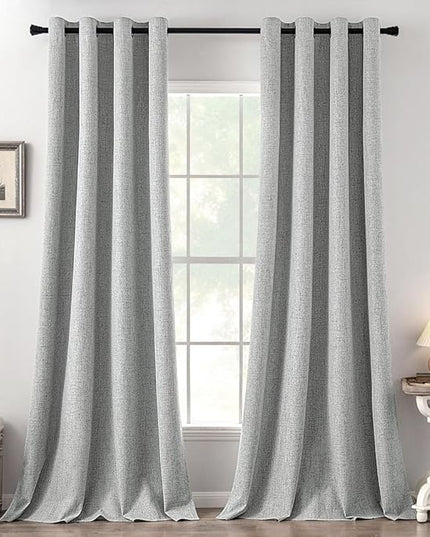 MIULEE 100% Blackout Linen Curtains for Bedroom Thermal Insulated Glacier Gray Grommet Room Darkening Curtains & Drapes for Living Room Nursery 52 x 108 Inch (2 Panels)