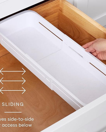 YouCopia DrawerFit® Sliding Drawer Bin, Expandable and Adjustable Kitchen Storage Organizer, Speckled White