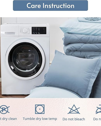 MUXHOMO 7 Pieces California King Comforter Set, Reversible Bed in a Bag Cal King Size, All Season Bedding Set with Comforter, Flat Sheet, Fitted Sheet, Pillowcases & Shams, Mineral Blue & Light Blue