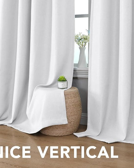 H.VERSAILTEX Linen Blackout Curtain 63 Inches Long for Bedroom/Living Room Thermal Insulated Grommet Linen Curtain Drapes Primitive Textured Burlap Effect Window Drapes 1 Panel - Heather Pure White