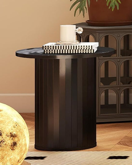 COSVALVE Round Wood Fluted End Table, 15.7” Circle Farmhouse Side Table Sets for Living Room, Bedroom, Balcony, Small Spaces, Black