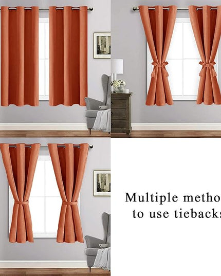 JIUZHEN Blackout Curtains with Tiebacks - Thermal Insulated, Light Blocking and Noise Reducing Grommet Curtain Drapes for Bedroom and Living Room, Set of 2 Panels, 42 x 45 Inch Length, Caramel