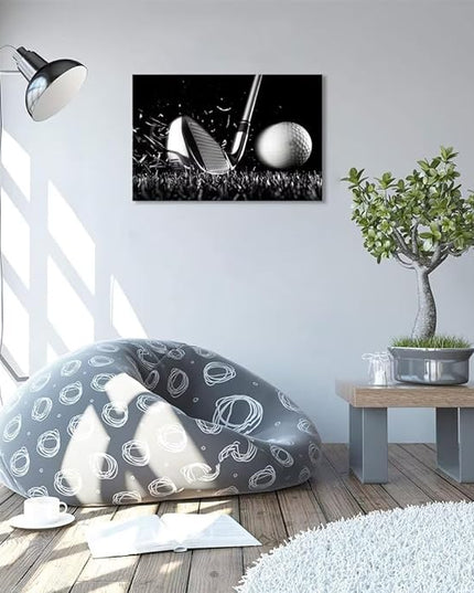 Golf Poster Wall Art Picture Golf Ball Sport Canvas Prints Wall Decor for Gym Living Room Decorations Framed Artwork Ready to Hang(12''H x 16''W)