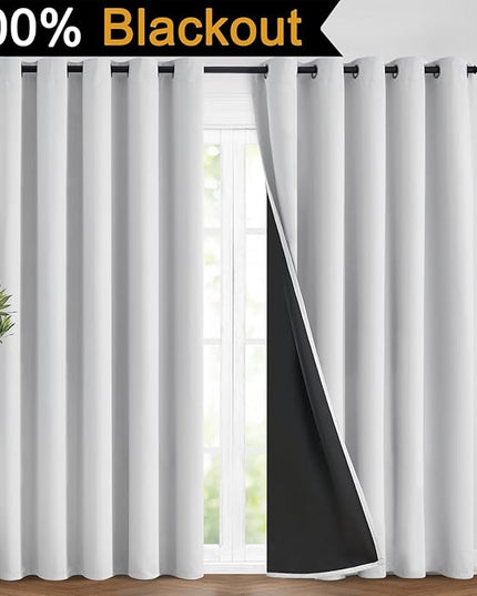 Yakamok 100% Blackout Curtains 84 Inches Long, 2 Thick Layers Heat and Full Light Blocking Soft Thermal Insulated Drapes for Bedroom(62" Wide Each Panel, Greyish White, 2 Panels)