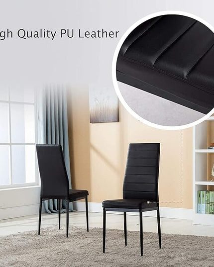 5 Piece Dining Table Table Set, Tempered Glass Dining Table Set for 4 Kitchen Table Set with 4 Upholstered High-Back Chairs for Kitchen Dining Room (Black Table with Black Chair)
