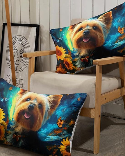 AILONEN Cute Puppy Sheet Set Twin XL Size for Kids Girls Boys,Kawaii Dog with Sunflower Bedding Set,Bohemian Butterflies Starry Night Bed Sheets,Super Soft Microfiber,1 Fitted Sheet and 2 Pillowcases