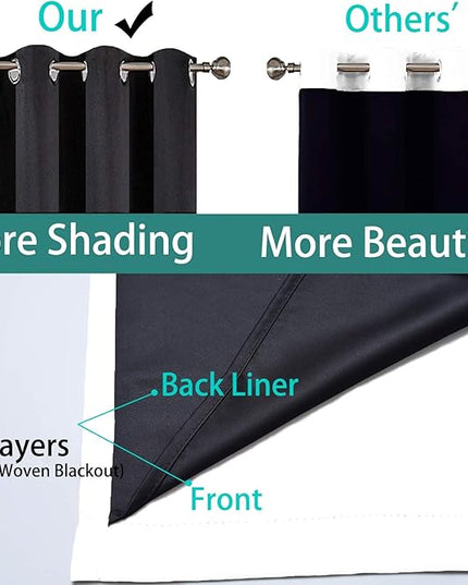Yakamok Pure White Total Blackout Curtains, Heavy Duty Lined Blackout Drapes 72 Inches Long, Thermal Insulated Room Darkening Curtains for Bedroom(52" Width Each Panel, 2 Panels)