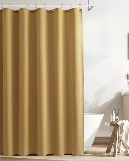 Naturoom 72 Inch Shower Curtain - Stall Narrow Half Linen Ultra Thick Fabric Shower Curtain Set with Hooks, Boho Farmhouse Rustic RV Camper Bath Curtains for Bathroom, Gold, 72x96
