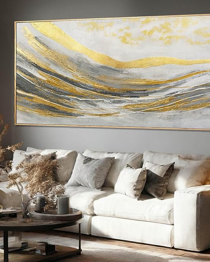 Artexist Abstract Wall Decor White and Gold Line Canvas Art Pictures Vintage Wall Art 32"x70" Large Artwork for Living Room Office Art
