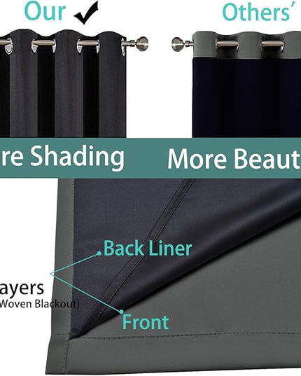 Yakamok Dark Gray 100% Blackout Curtains, Energy Saving Thermal Insulated 2 Thick Layers Total Blackout Drapes with Black Liner for Bedroom (52Wx45L,Dark Grey, 2 Panels)