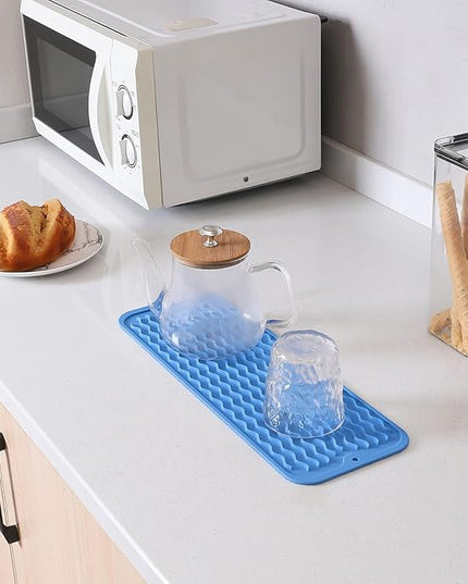 Silicone Dish Drying Mat for Multiple Usage,Easy clean,Eco-friendly,Heat-resistant Silicone Mat for Kitchen Counter,Sink,Bar,Bottle,or Cup Lichen Blue M 17 inches x 6 inches