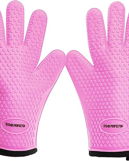 KITCHEN PERFECTION Silicone Smoker Oven Gloves -Extreme Heat Resistant BBQ Gloves-Handle Hot Food Right on Your Grill Fryer & Pit|Waterproof Grilling Cooking Baking Mitts|Superior Value Set+3 Bonuses