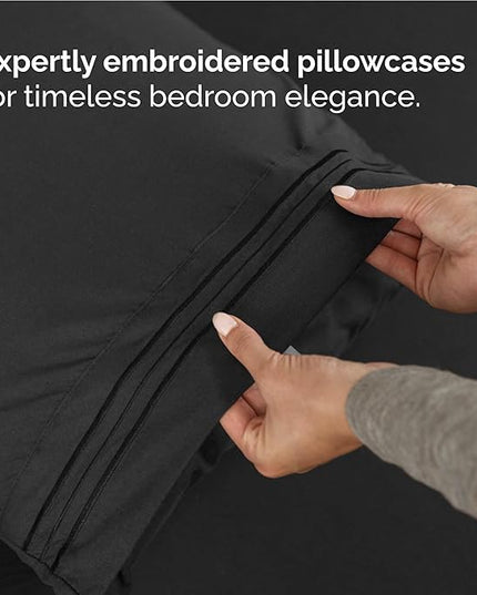Full Size 4 Piece Sheet Set - Comfy Breathable & Cooling Bed Sheets Set - Hotel Luxury Bedding for Women, Men, Kids, Teens, Boys & Girls - Deep Pockets, Ultra-Soft and Wrinkle Free - Oeko-Tex - Black