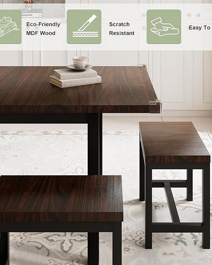 Feonase 7-Piece Dining Table Set with 6 Stools, 63 Inch Extendable Kitchen Table for 4-8, Kitchen Room Set with MDF Board & Metal Frame, Farmhouse Table, Space-Saving, Espresso