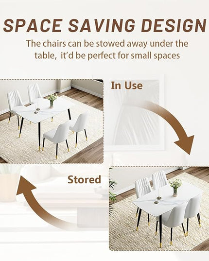 50'' Dining Table Set for 4, Dining Room Sets for 4, Sintered Stone Dining Table Chairs Set of 4, Easy to Assemble，Suitable for Small Spaces