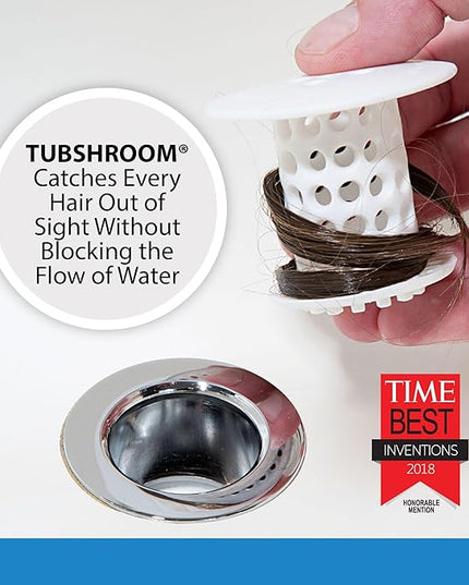 TubShroom Tub Drain Hair Catcher Strainer, White – Drain Protector and Hair Catcher for Bathroom Drains, Fits 1.5” – 1.75” Bathtub and Shower Tub Drains
