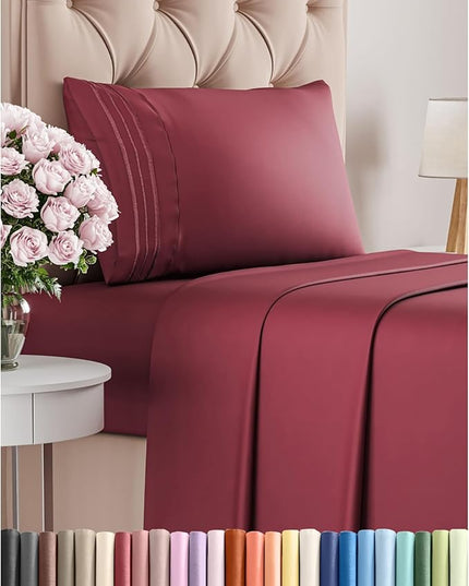 Twin Size 3 Piece Sheet Set - Comfy Breathable & Cooling Bed Sheets Set - Hotel Luxury Bedding for Women, Men, Kids, Teens, Boys & Girls - Deep Pockets, Ultra-Soft, Wrinkle Free - Oeko-Tex - Burgundy