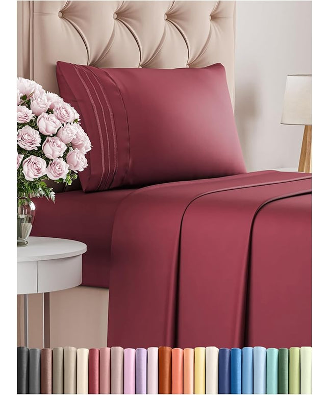 Twin Size 3 Piece Sheet Set - Comfy Breathable & Cooling Bed Sheets Set - Hotel Luxury Bedding for Women, Men, Kids, Teens, Boys & Girls - Deep Pockets, Ultra-Soft, Wrinkle Free - Oeko-Tex - Burgundy