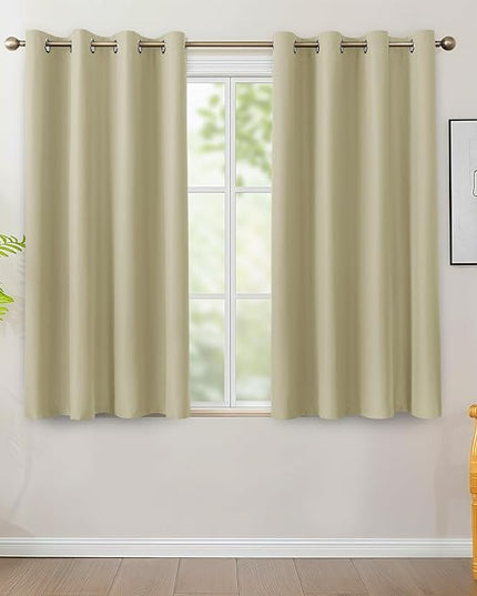BONZER 100% Blackout Curtains 4 Panels - Thermal Insulated Full Light Blocking Window Drapes with Black Laminated Backing, Single Layer Grommet Curtain for Bedroom/Living Room, 54x54 Inch, Beige
