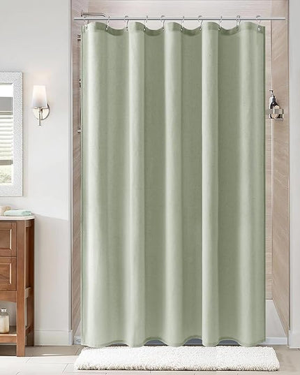 Naturoom Mist Sage 54 Inch Shower Curtain - Stall Narrow Half Linen Ultra Thick Fabric Shower Curtain Set with Hooks, Boho Farmhouse Rustic RV Camper Bath Curtains for Bathroom, 54x78