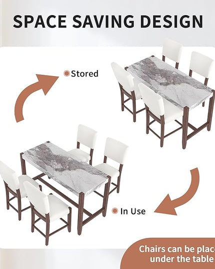 P PURLOVE 5 Piece Kitchen Table Set Counter Height Dining Table Set with Rectangle Table and 4 Cushioned Chairs for Small Place,Pub Kitchen